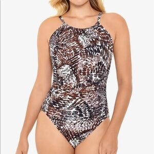 Swim Solutions Women's High Neck V-Back Printed One Piece Swimsuit